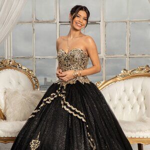 NEW LONG OFF SHOULDER SLEEVELESS BALL GOWN WITH LACE UP BACK & GLITTER GL3022